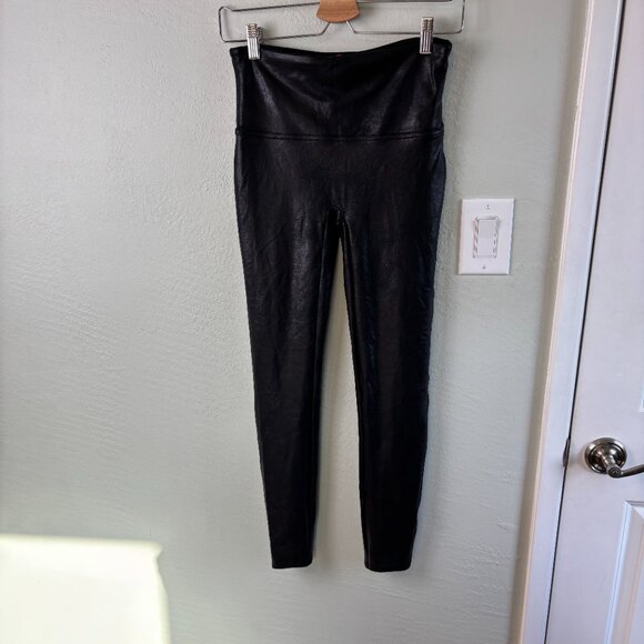 Spanx Faux Leather Leggings Black Size L Shaping High Rise Baddie Athleisure - Picture 2 of 6